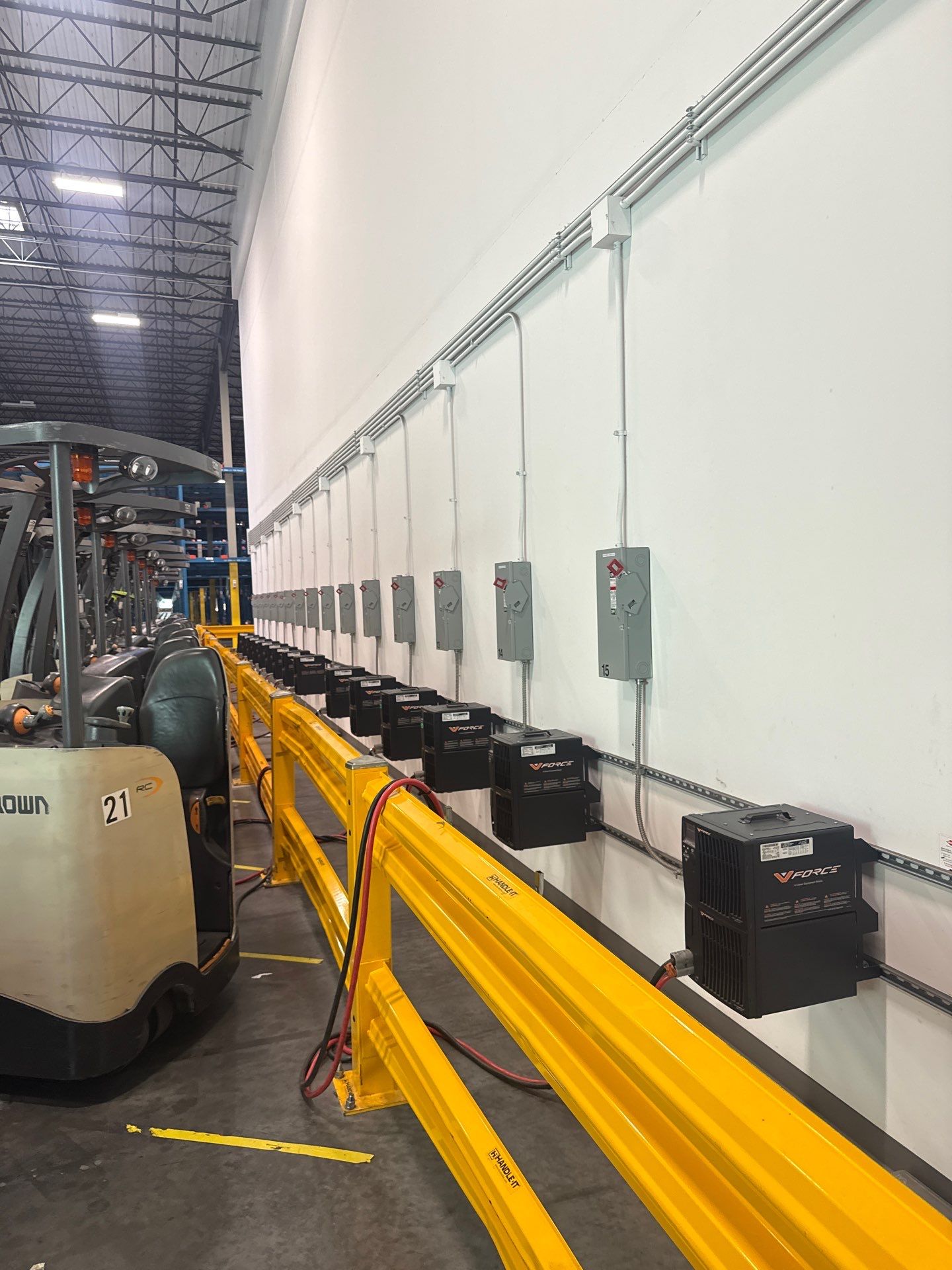 Multiple eletric charging stations in a warehouse